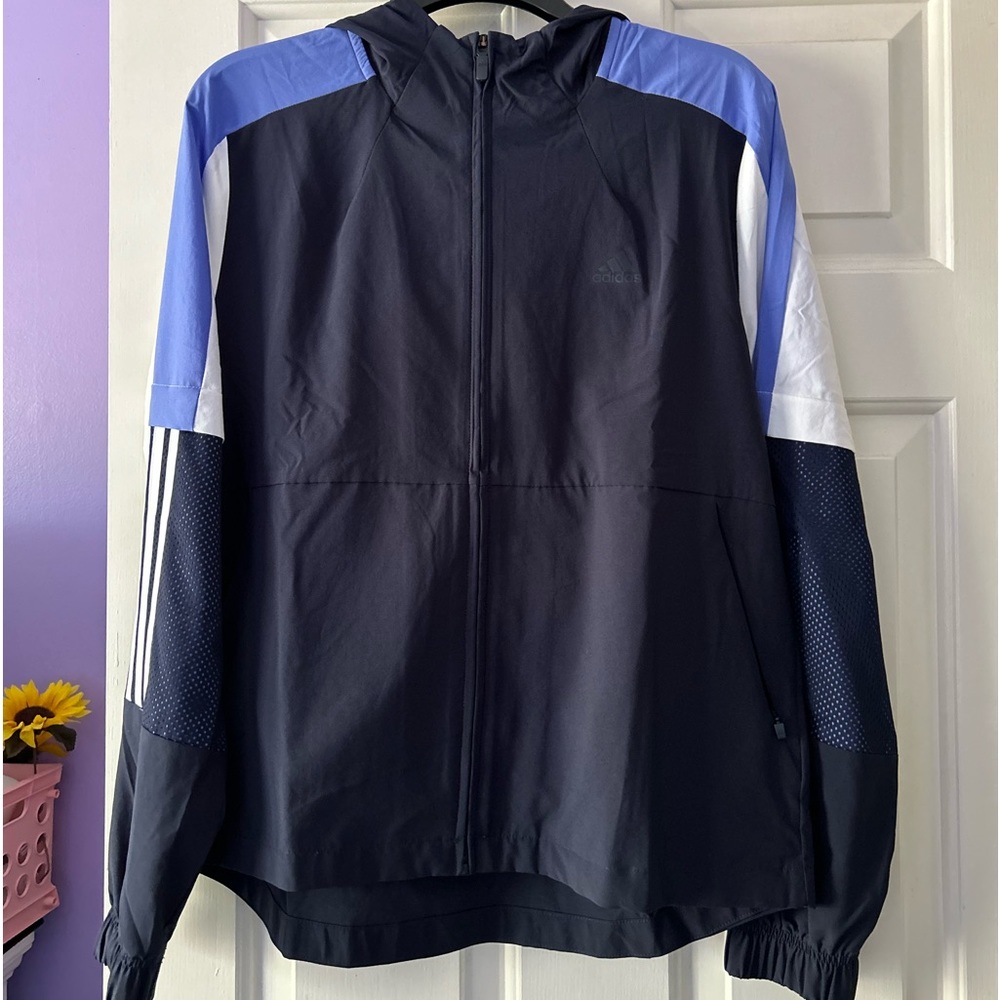 Size medium Adidas windbreaker, dark blue